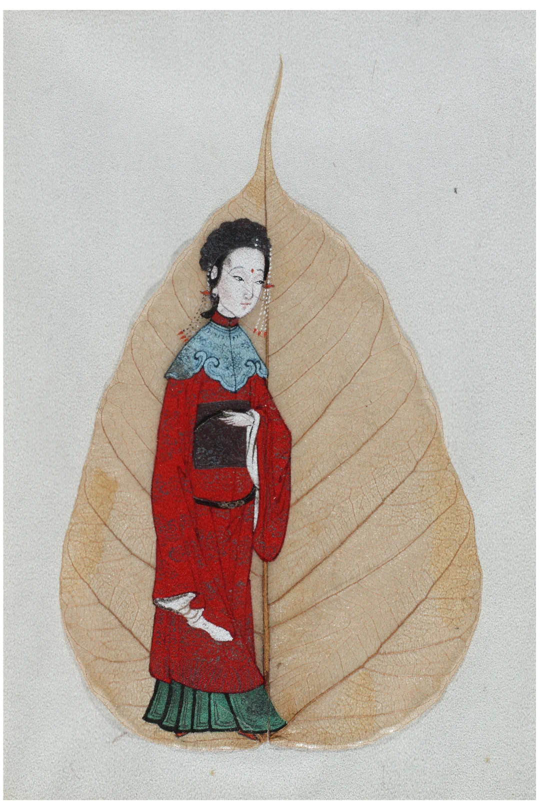 19世纪末 菩提叶水彩官员女眷图