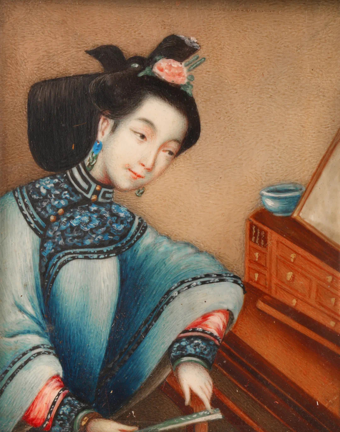 清末 象牙板仕女挂画