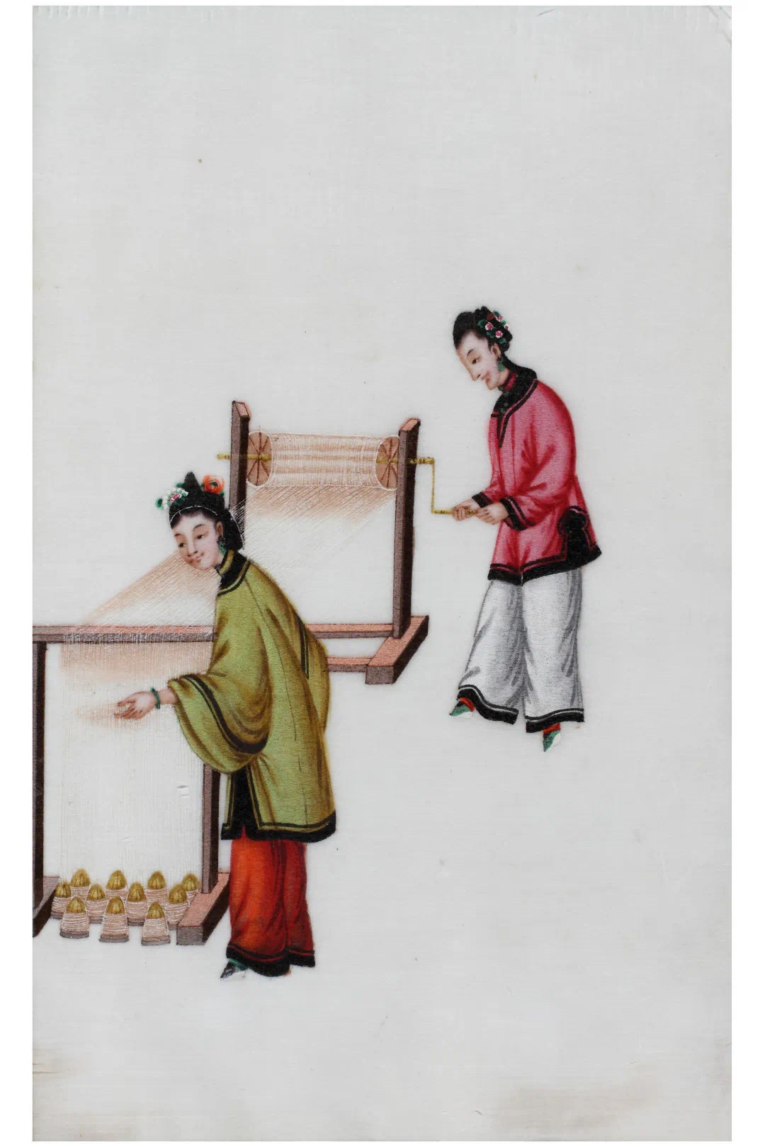 19世纪 通草水彩女性制丝工序图(牵经)