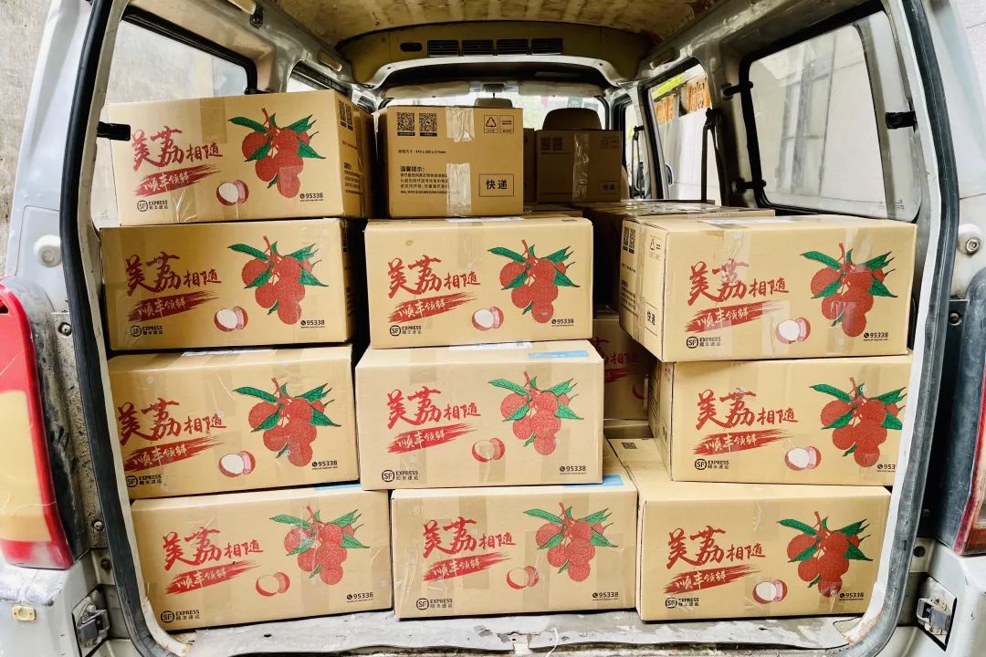 打包好的荔枝整装待发.