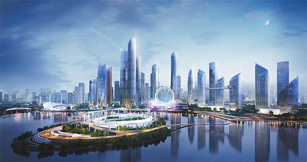 建设中的知识城环九龙湖总部经济区沿湖效果图。受访单位供图